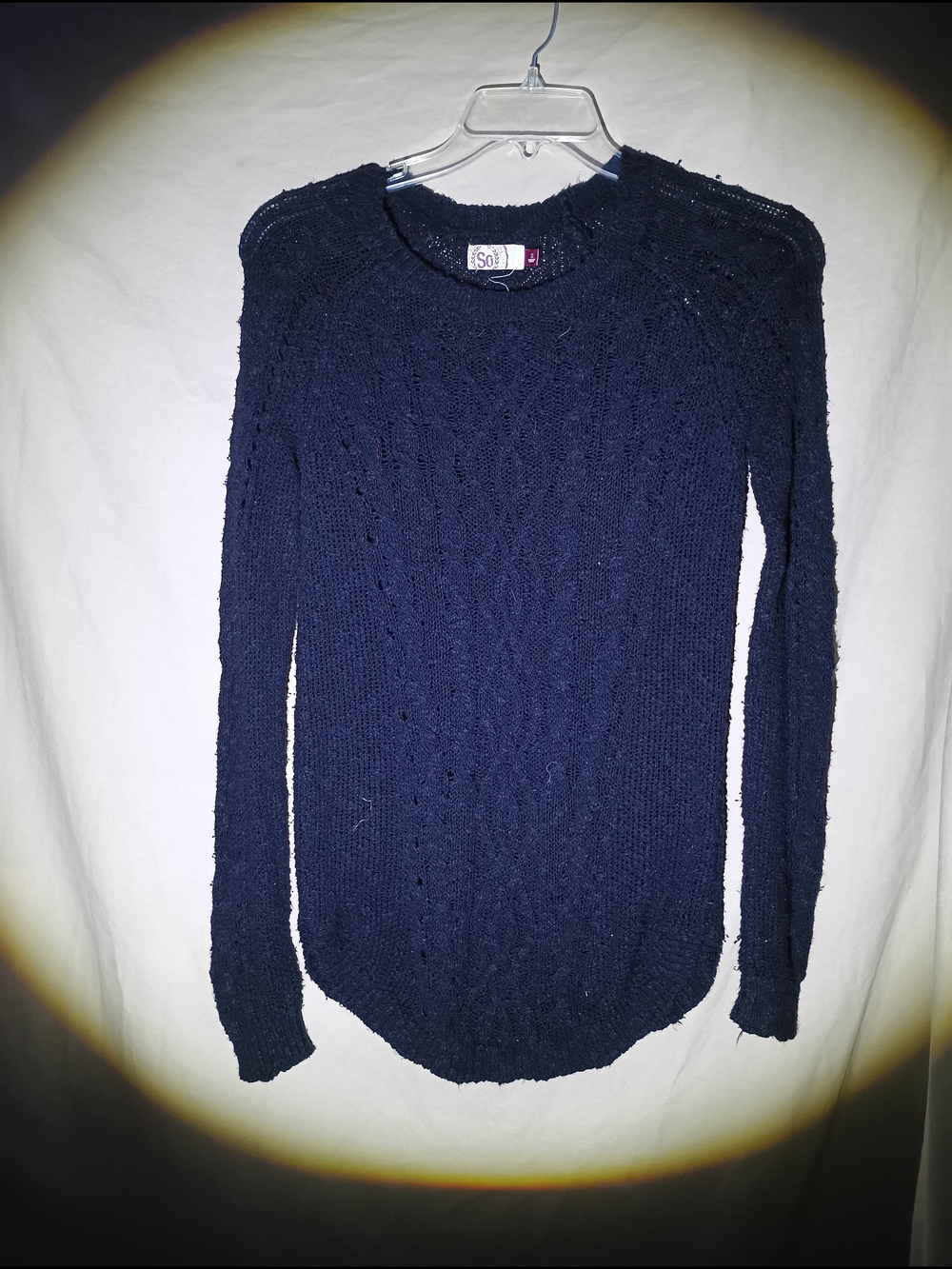 SO Black Cable Knit Scoop Crewneck Sweater - Women